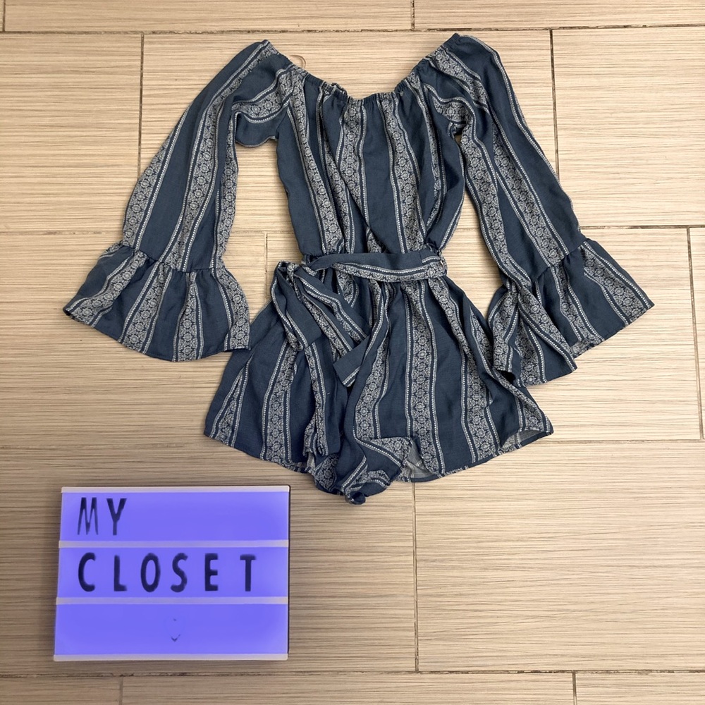Blue Paisley print shorts romper /Windsor